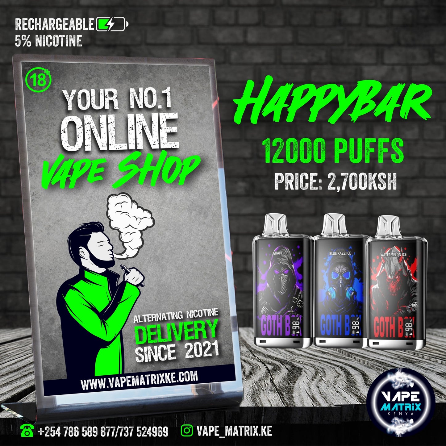 HAPPYBAR PLUS 12,000 PUFFS 5% NIC