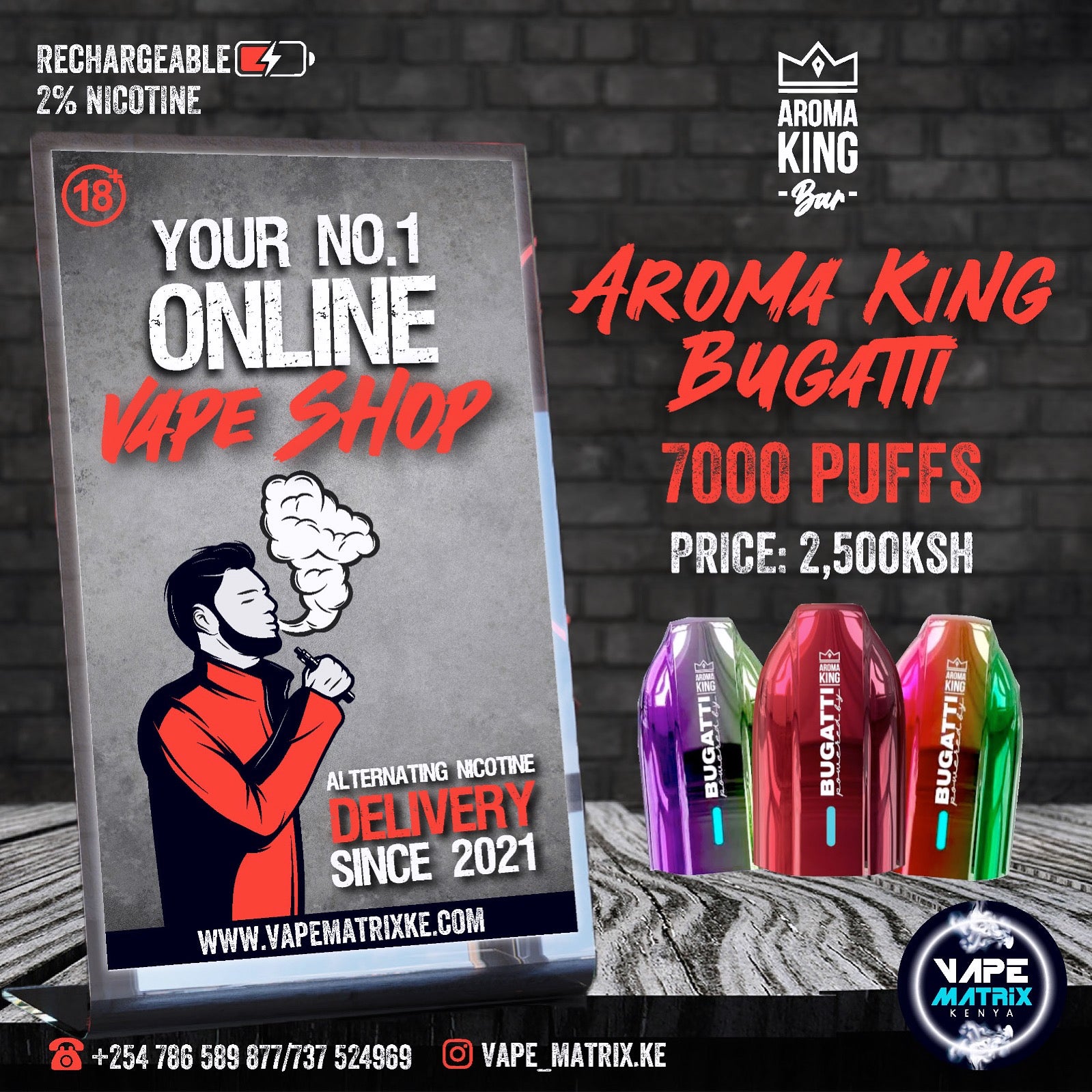 AROMA KING BUGATTI SPACESHIP 7, PUFFS 2% NIC Vape Matrix Kenya AROMA KING BUGATTI SPACESHIP 7, PUFFS 2% NIC Vape Matrix Kenya