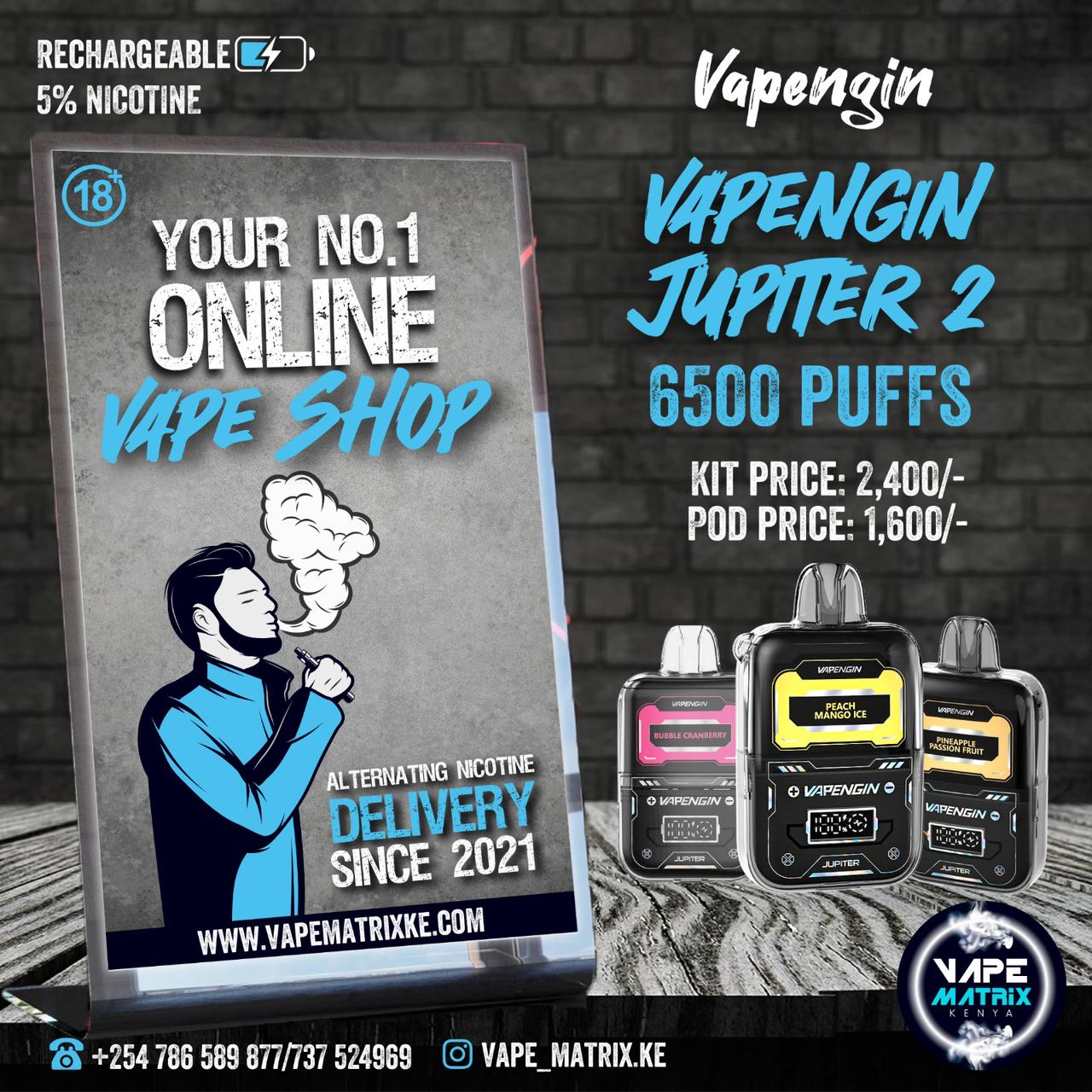VAPENGIN JUPITER KIT AND POD 65 PUFFS 5%nic