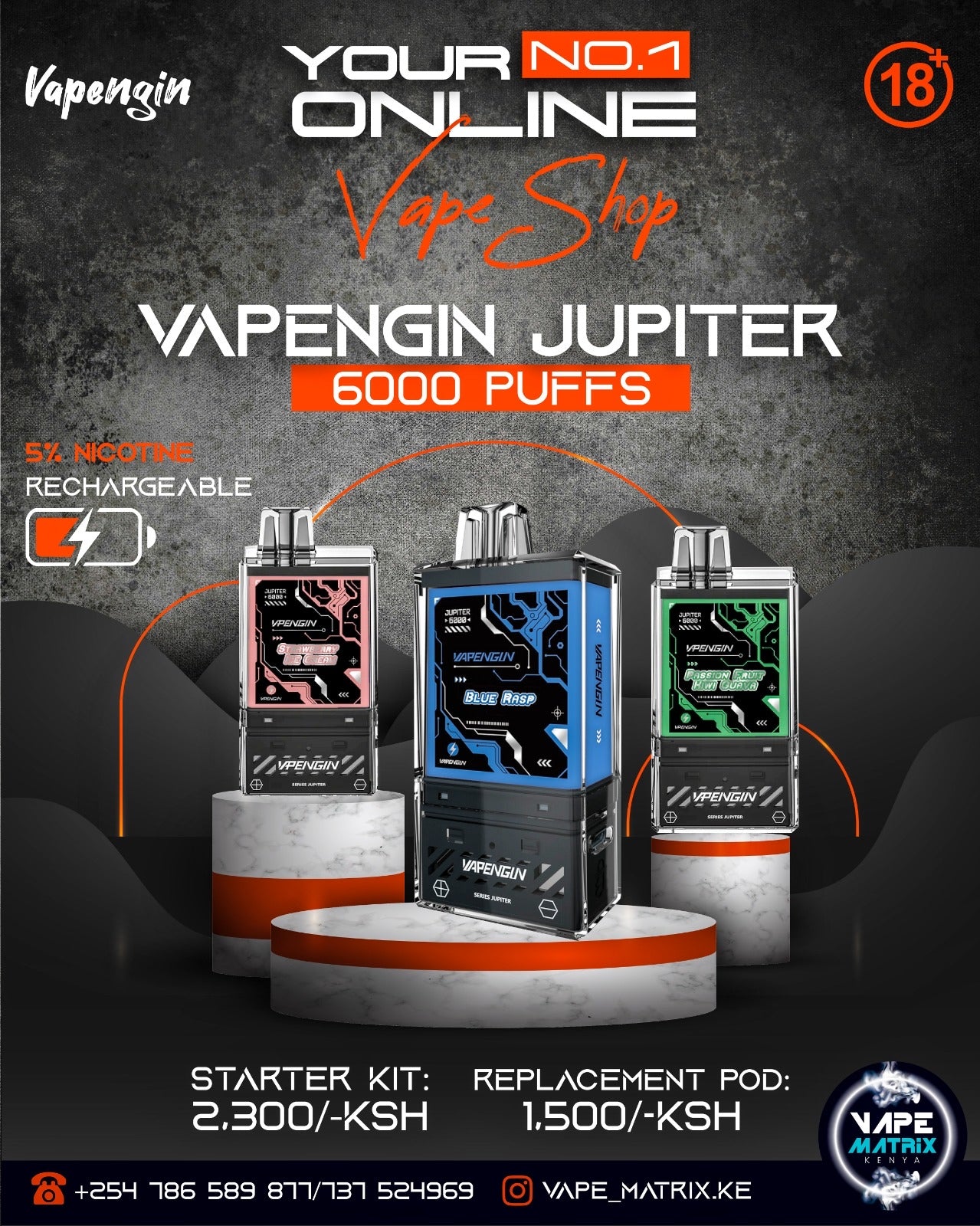 VAPENGIN JUPITER KIT AND POD 6500 PUFFS 5%nic
