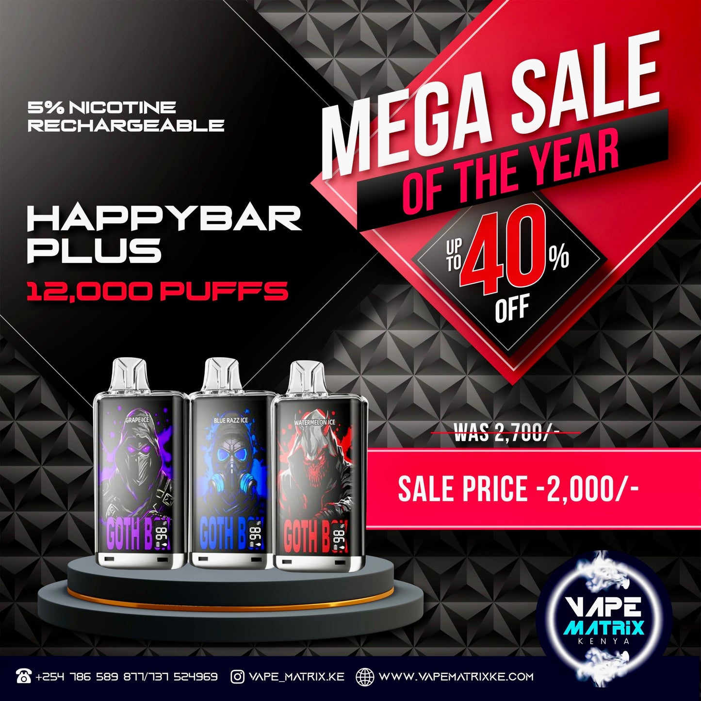 HAPPYBAR PLUS 12,000 PUFFS 5% NIC