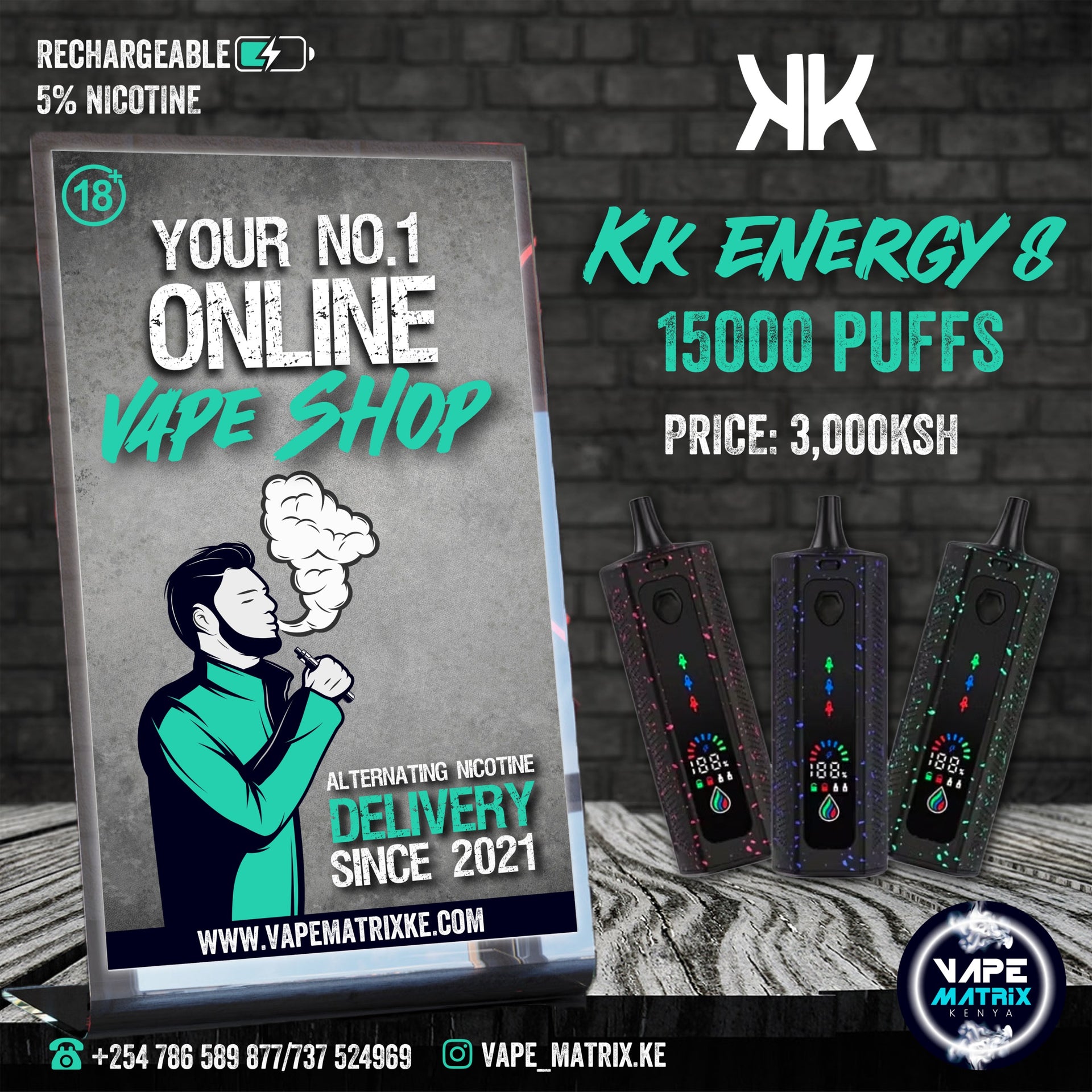 ECK KK ENERGY 12 15,000 PUFFS 5% nic  Vape Matrix Kenya