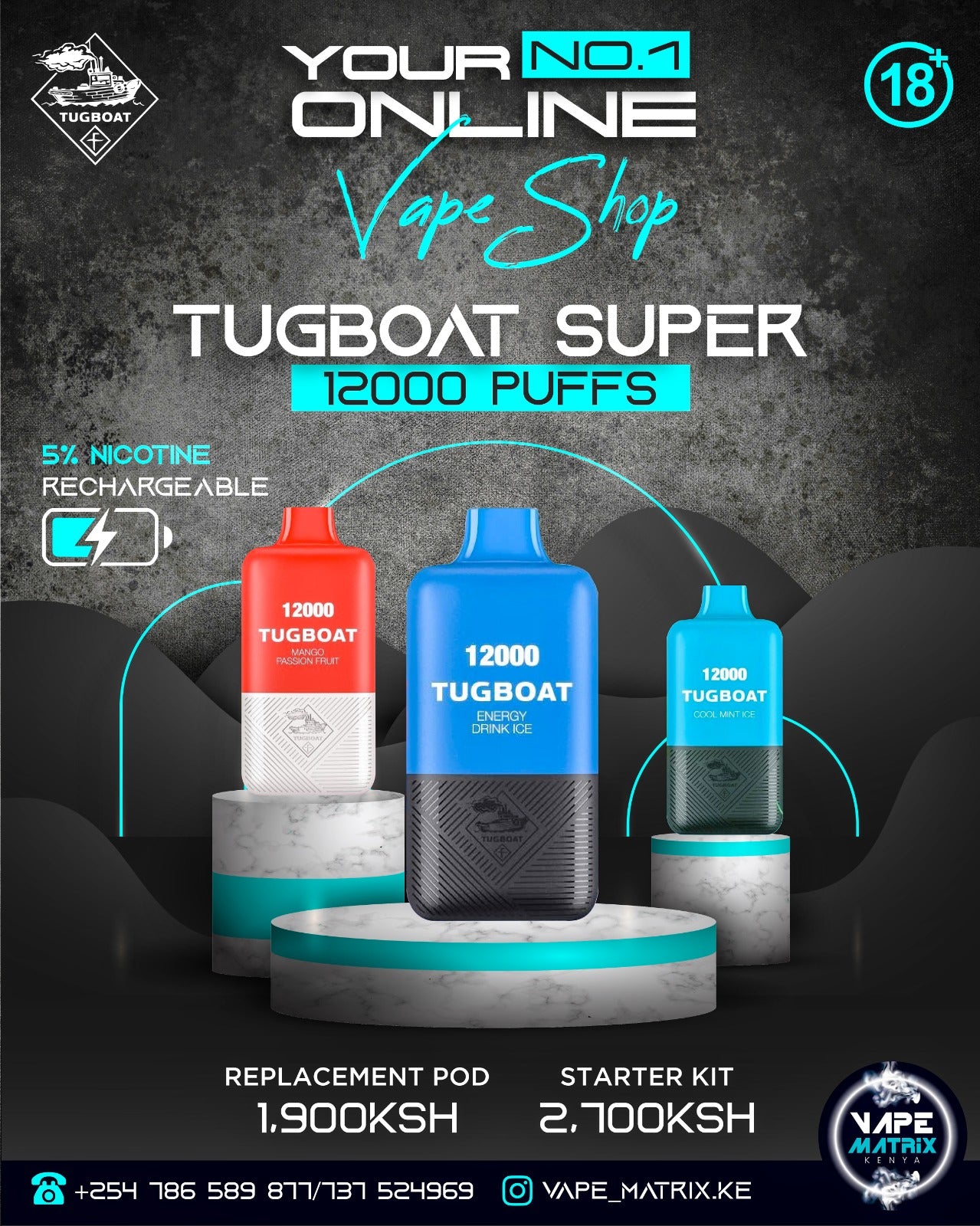 TUGBOAT SUPER KIT and POD 12 PUFFS 5%nic Vape Matrix Kenya TUGBOAT SUPER KIT and POD 12 PUFFS 5%nic Vape Matrix Kenya